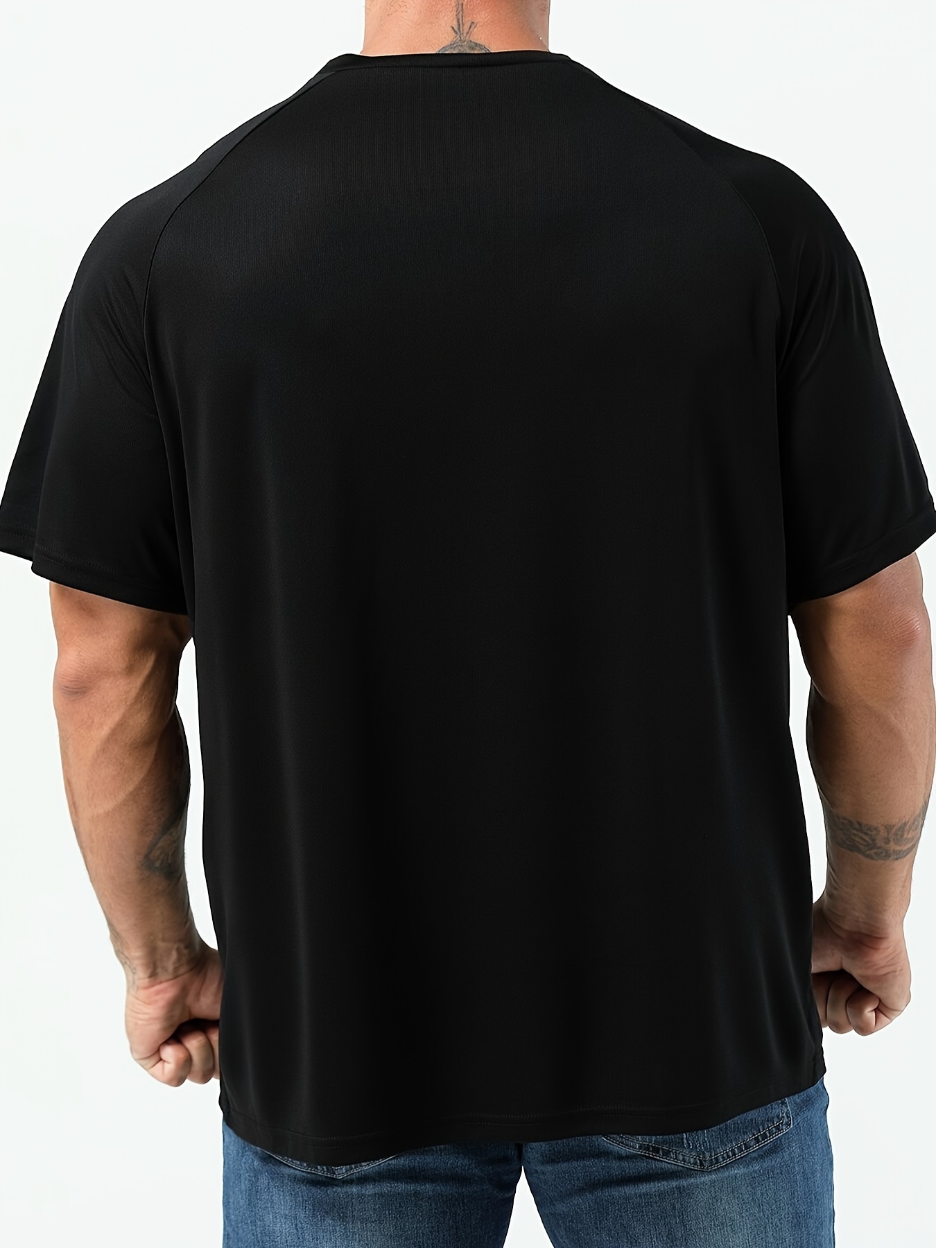 Plus Size Men's Solid T-shirt, Quick Dry Breathable Tees For Sports/fitness, Oversized Short Sleeve Tops For Big & Tall Males, Men's Clothing