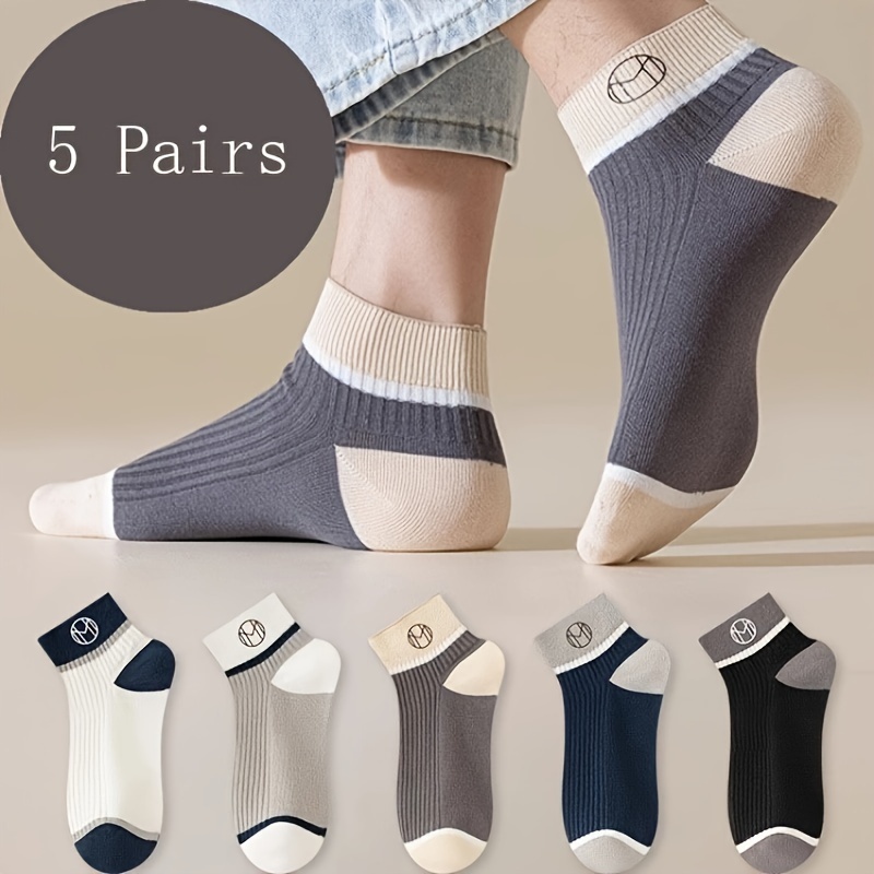 

5 Pairs Of Men's Short Socks, Anti-odor And Sweat-absorbing Socks For Spring And Summer, Thin Low-cut Ankle Socks, Versatile For Sports