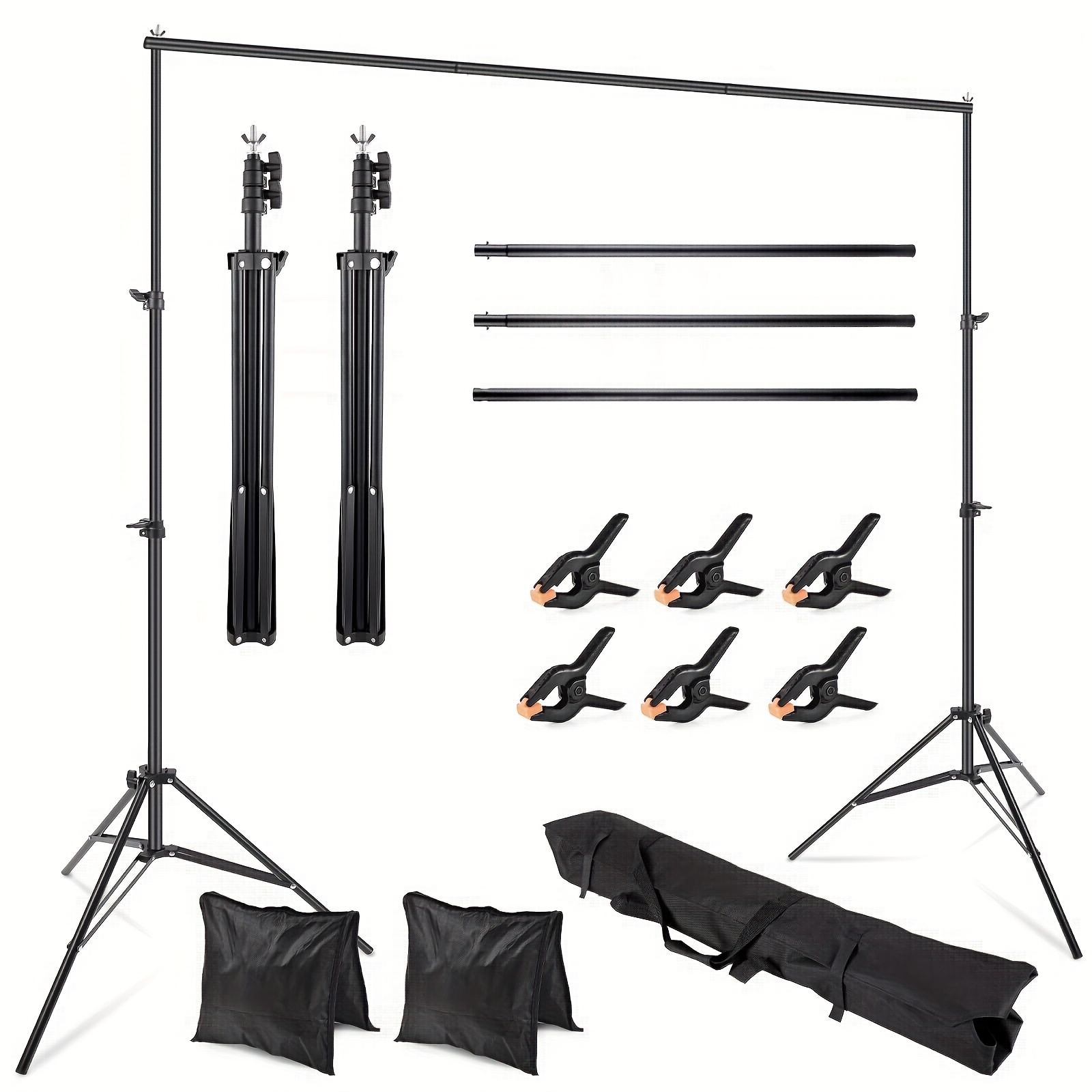 Background Stand, Dimensions × 2m, Adjustable Height And Width Background Support System Set, Includes 6 Background Clips + 2 Sandbags (stable Tripod), Suitable For Photography Walls And Photography