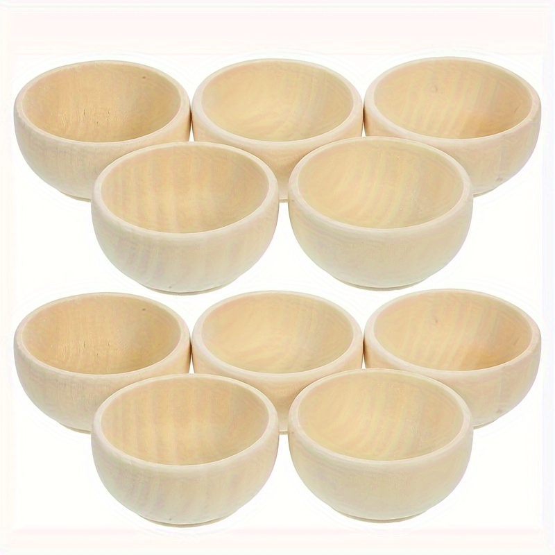 

10pcs Mini Wooden Unfinished Bowls For Painting, Dipping Sauce Cups, Salad Prep Bowls For Serving Popcorn, Pasta, Candy, Cereal - Craft Wood Material