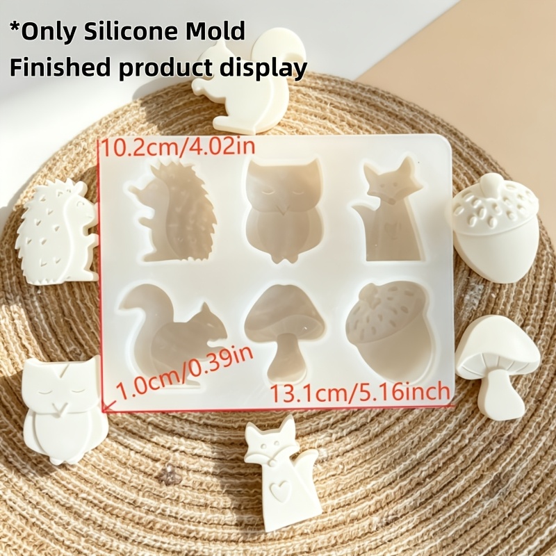 TEMU 6-cavity Forest Animal Silicone Mold Suitable For Diy Crafts - Hedgehog, Owl, Fox, Squirrel, Mushroom & Shapes With Multi-cavity For Candle,