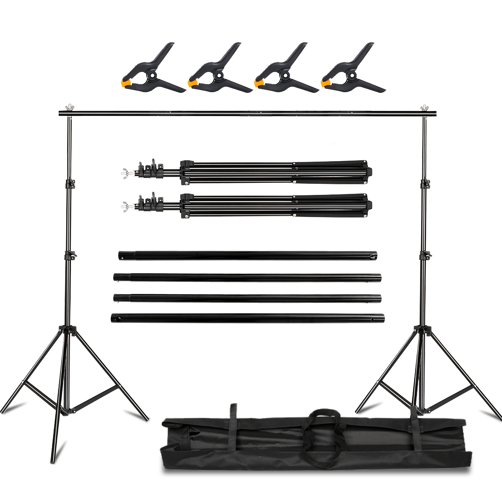 TEMU Studio Photography Background Kit 7*10ft/2* Adjustable Height/width Background Stand, 4 Spring Clamps And Portable Bag, -in-1 Set For Party,
