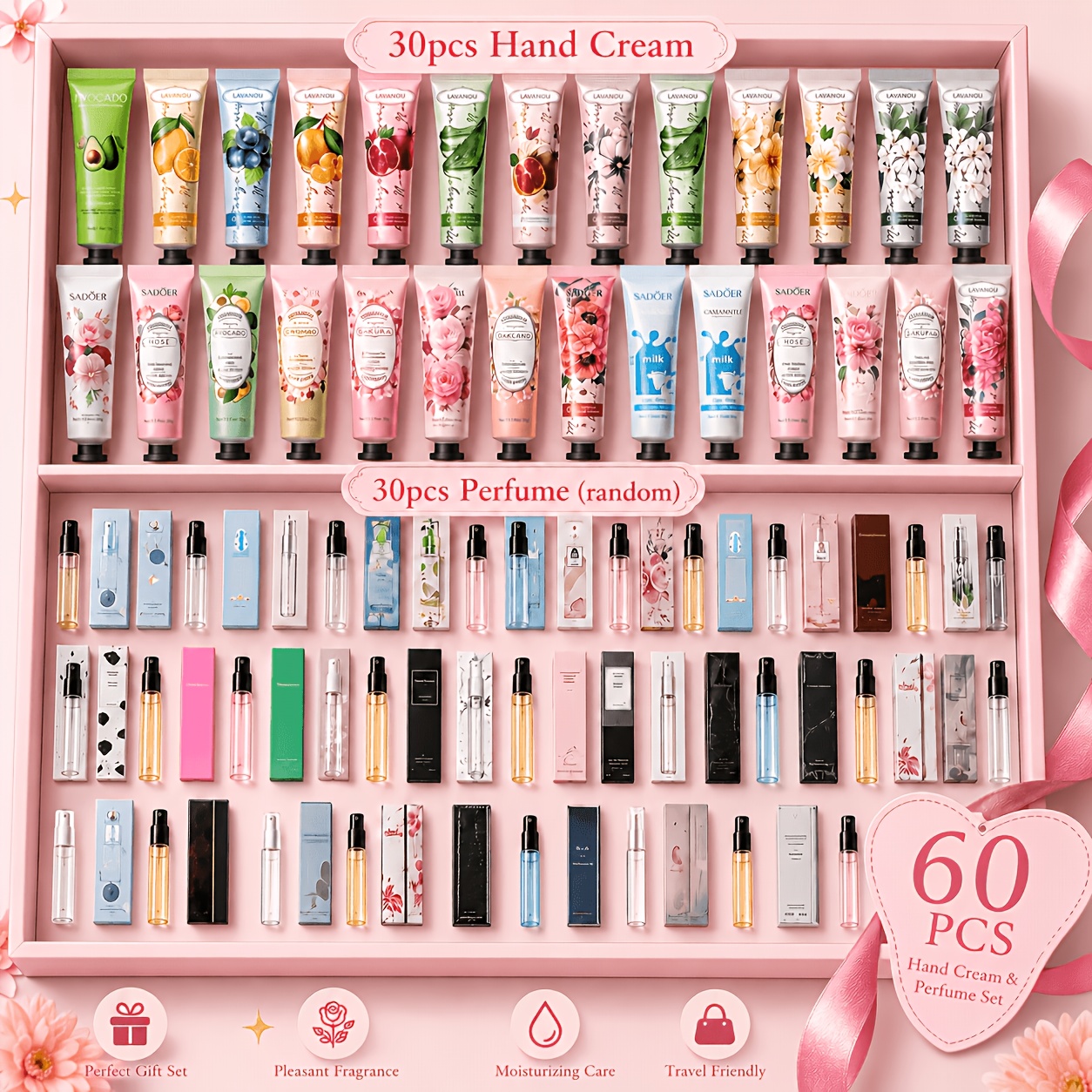 Image of Assorted 60pcs Hand Cream & Perfume Gift Set-botanical & Fruity Scents (floral, Fruity, , Musky); Portable & Convenient; Ideal For Fragrance Lovers; Gift For Women (random Assortment)