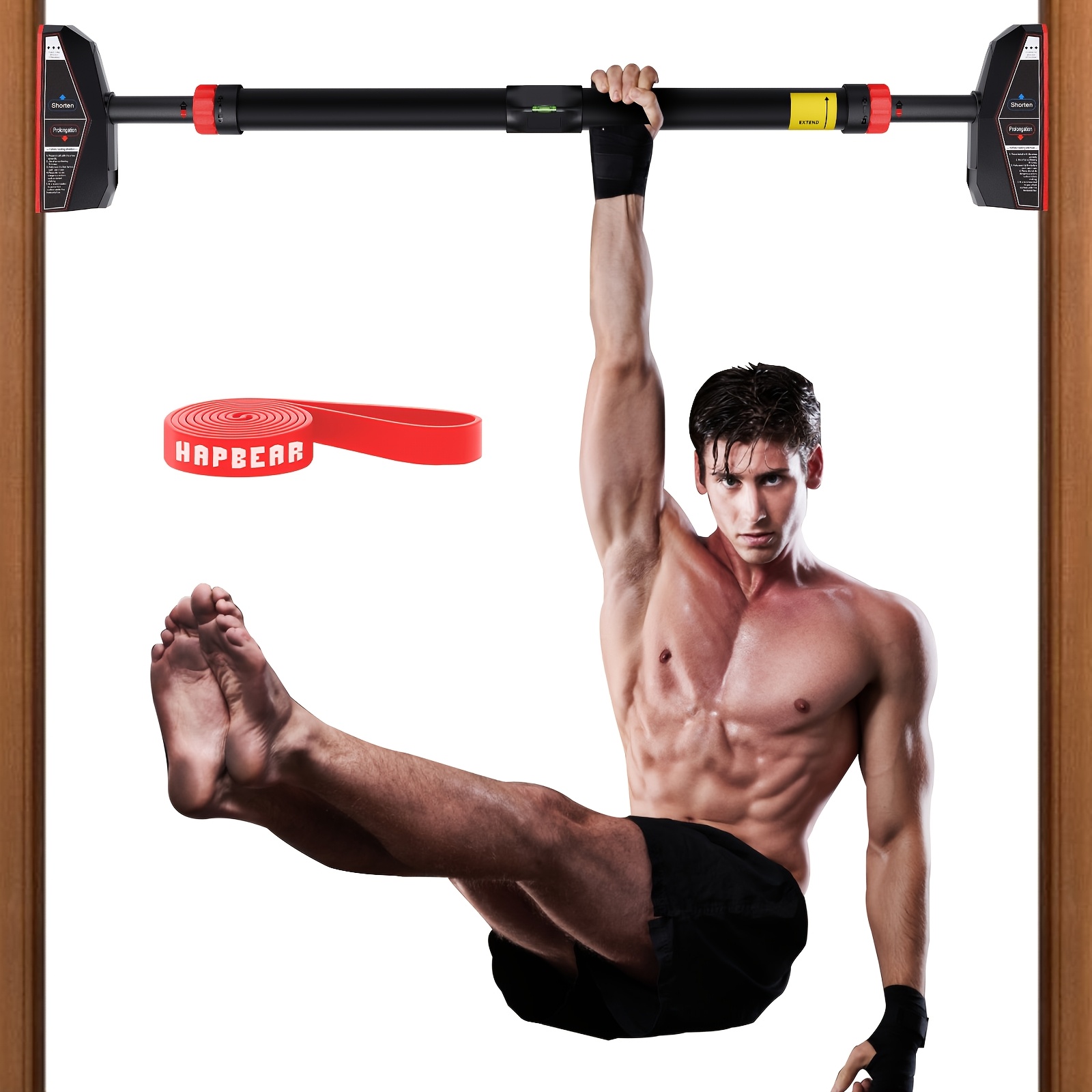Image of Hapbear Doorway Pull Up Bar - Adjustable Width Locking Pull-up & Chin-up Bar With Non-slip, No-screw Installation For Home Gym, Door Mounted Upper Body Workout Equipment Suitable For Door Frames