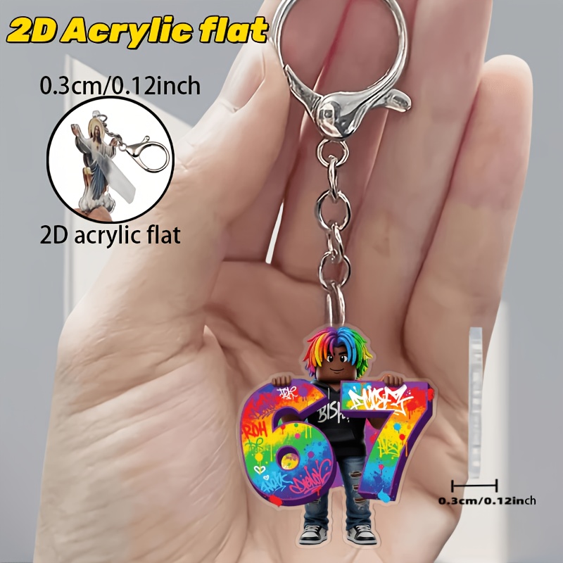 TEMU 2d Flat, 1pc Holding A Keychain With 67 Patterns, Interesting 2d Flat Acrylic Design Multifunctional Keychain, Keyring Decoration, Suitable For