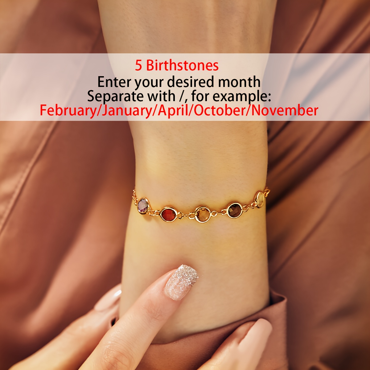 TEMU Personalized Birthstone Bracelet | Memorial Bracelet | Customizable 2-5pcs Birthstones | Exquisite And Easy Birthstone Bracelet | Mother's Day