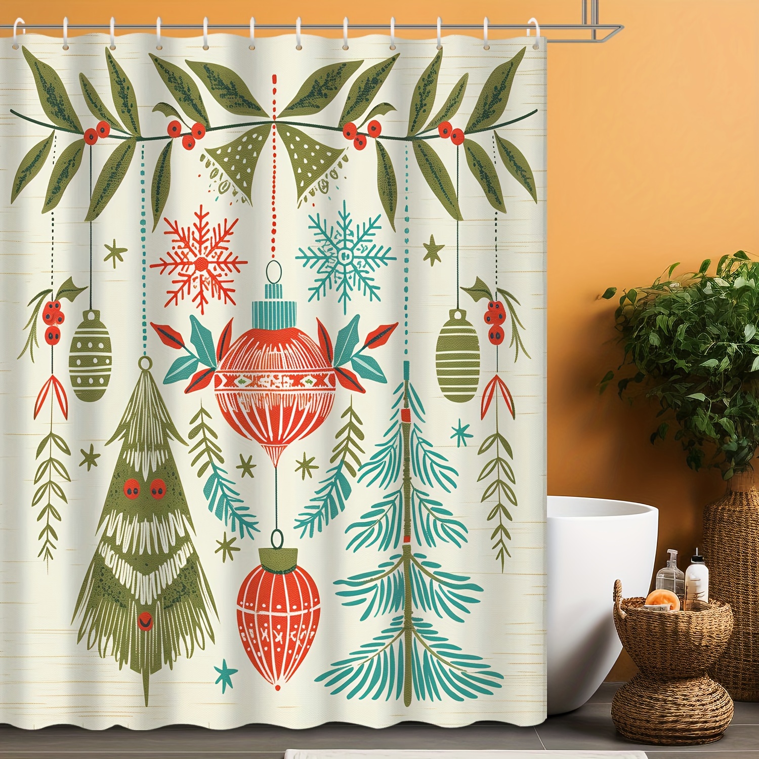 

Christmas Shower Curtain Set 12 , & Pattern, - Polyester , , Bathroom Decor Curtain Top