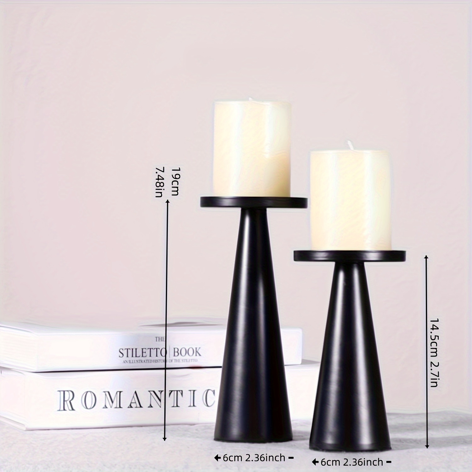 A Set Of 2 Black Lacquered Tapered Base Candlestick Set Candlestick Small Ornaments Modern Candlestick Set