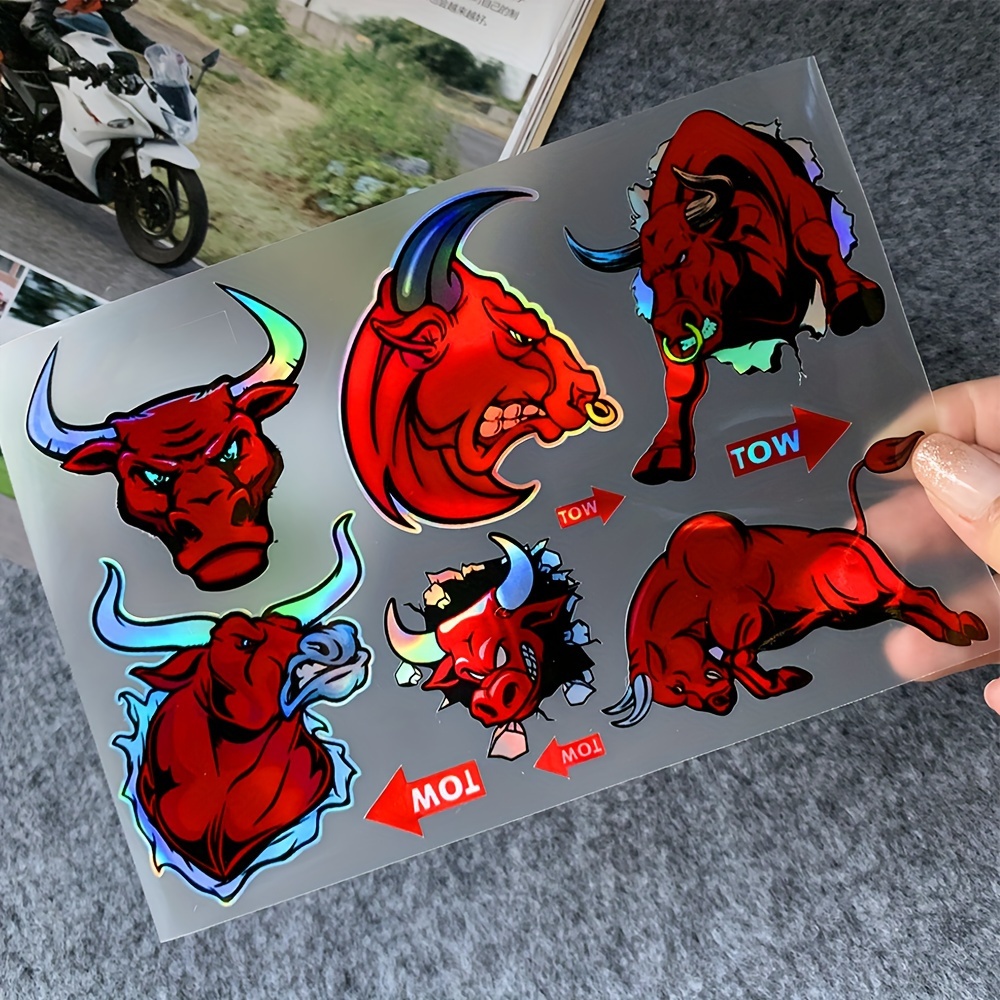 

adhesive" High-visibility Bull Decal For Motorcycle Helmets & Car Doors - Durable Pvc