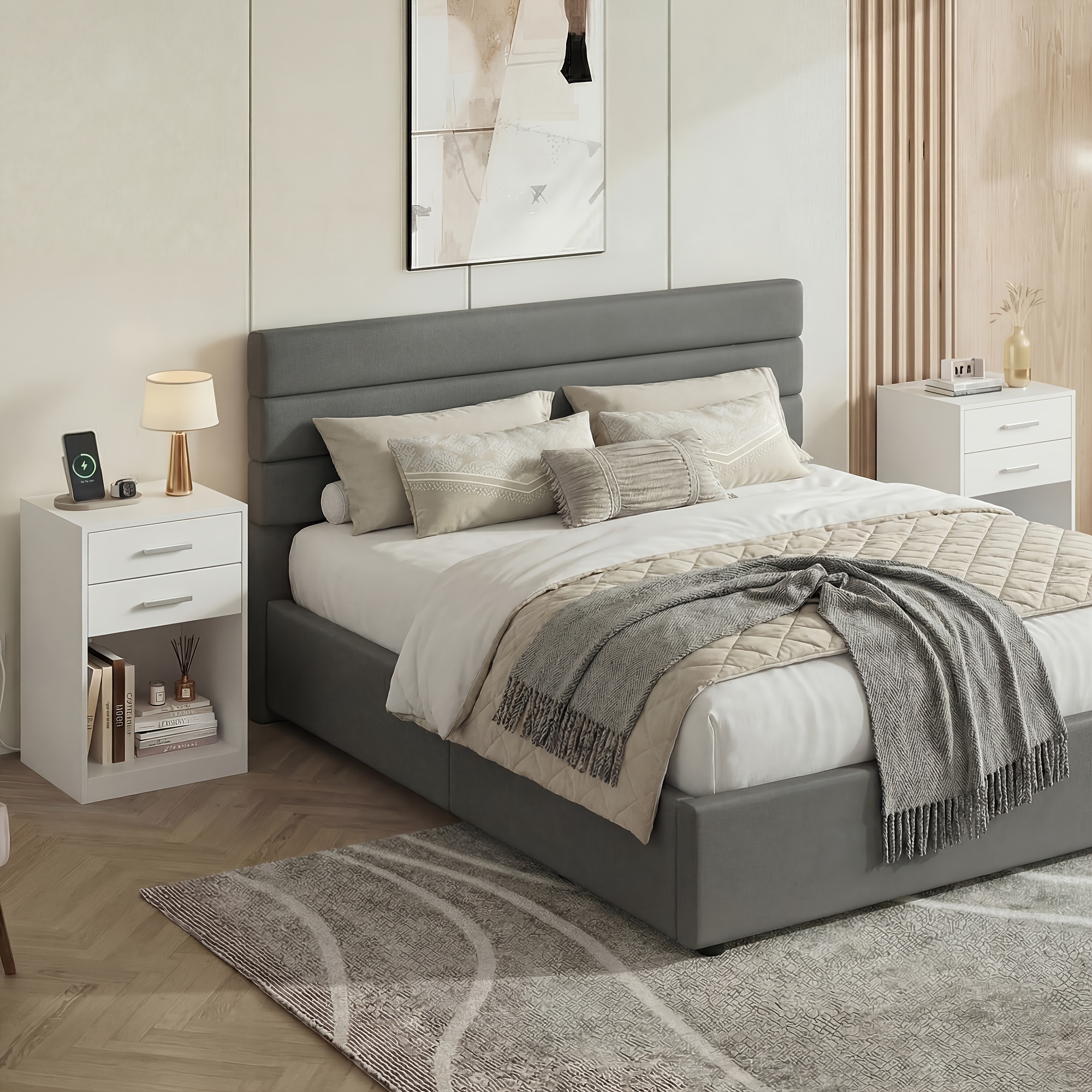Nightstands Set Of 2, White Night Stand With Charging Station & Drawers, Night Stands For Bedroomsy For Hallway & Living Room