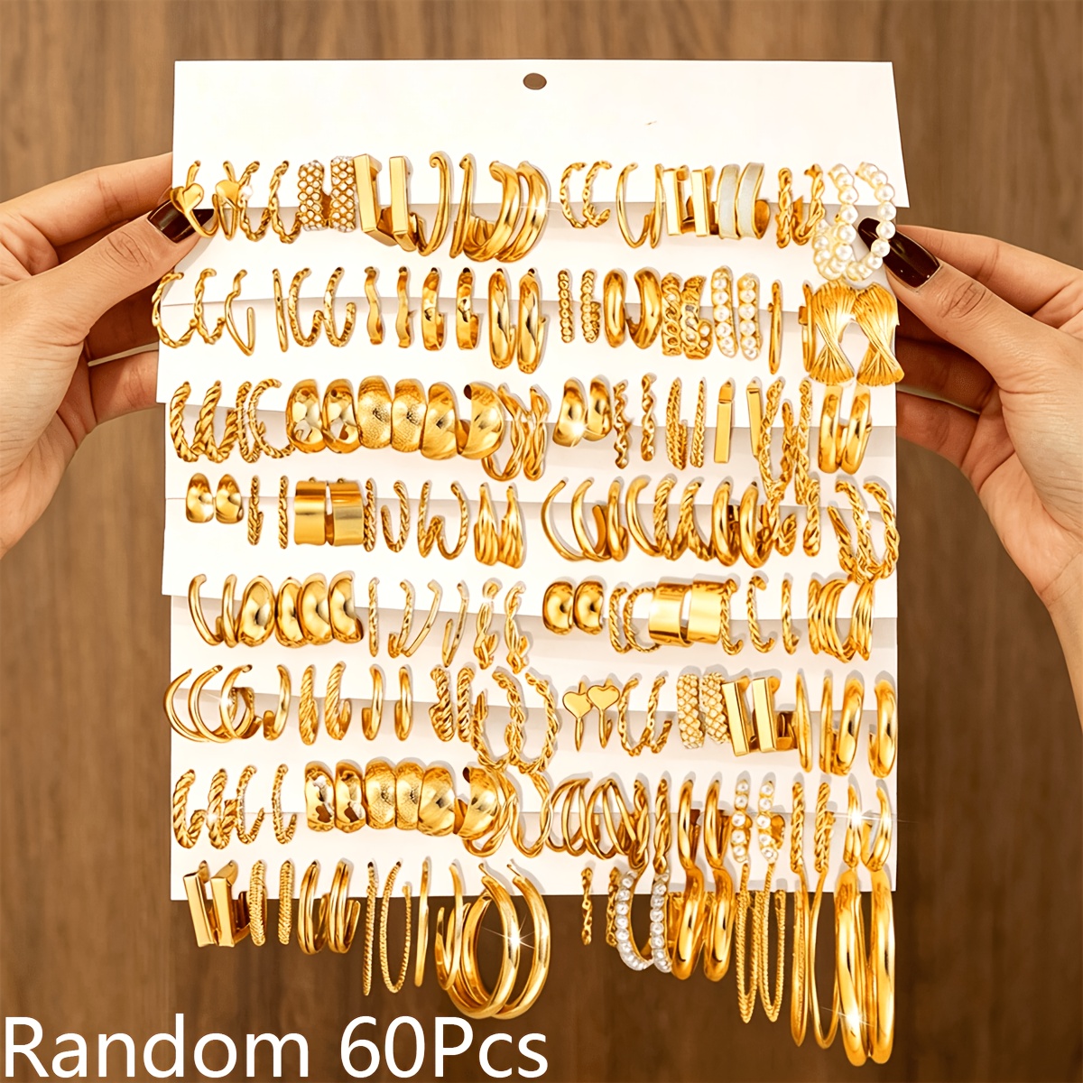TEMU Random 12//60pcs Elegant And Exquisitely Designed Everyday Versatile Twisted Rope Geometric Square Wide Tube Ring-shaped Heart-shaped Openwork