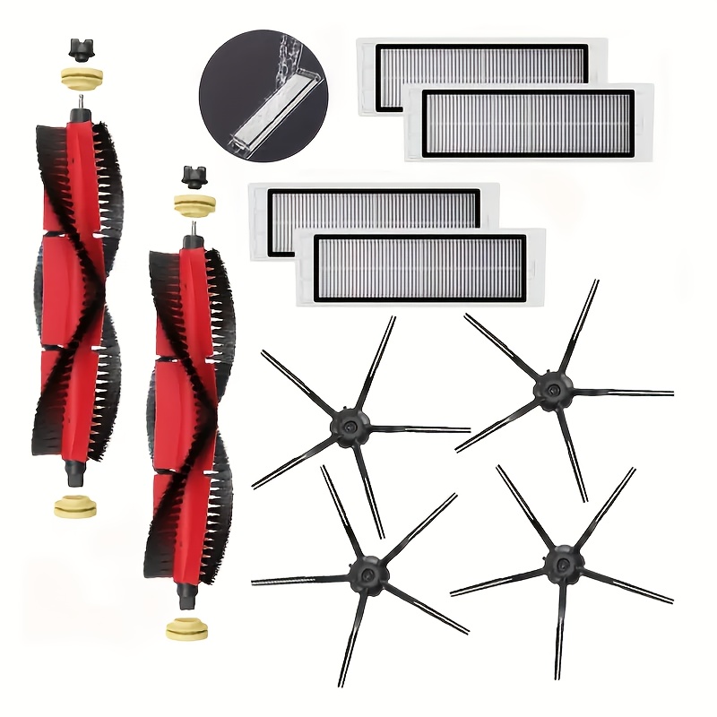 TEMU 10pcs Compatible For Xiaomi S5/s6//s6 Maxv/s6 Pure/e4/e5 Robot Vacuum Replacement Parts - Main Brush, Side Brushes & Filter Refill Kit, Multi-