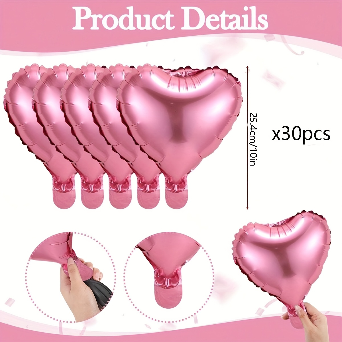 Image of 30pcs, 10-inch Pink Heart-shaped Aluminum Foil Balloons - Perfect For Valentine's Day, Weddings, Birthdays, Mother's Day, Graduation Season, Engagements
