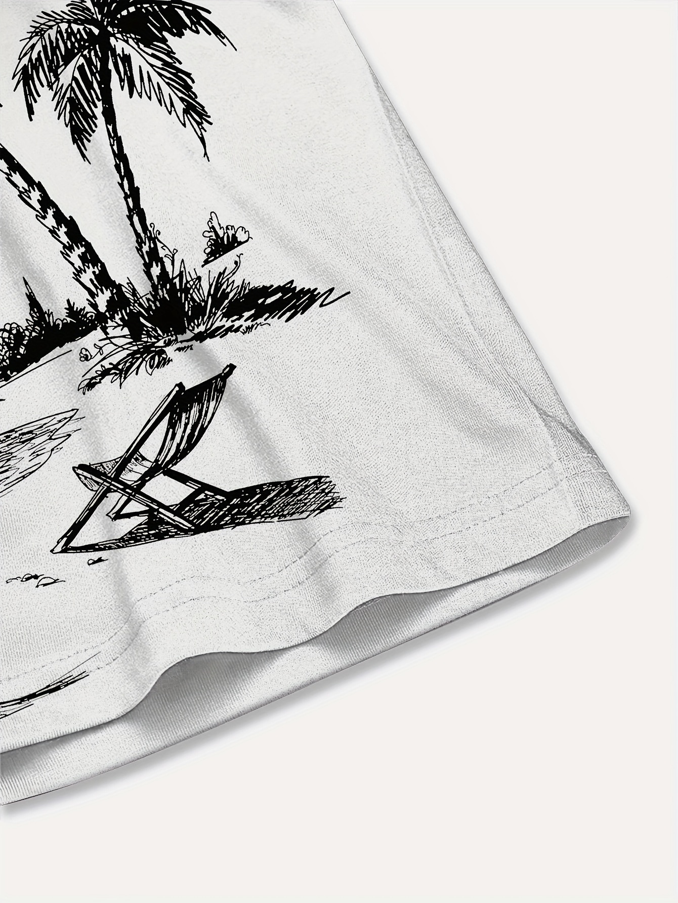 Men's Plus Size Casual Short Sleeve Hawaiian Shirt - Tropical Beach Scene with Palm Trees, Relaxing Chairs & Sailboat Print, Lightweight Polyester, Easy-Care, Button-Up Collar for Summer Vacation, PLUS SIZE