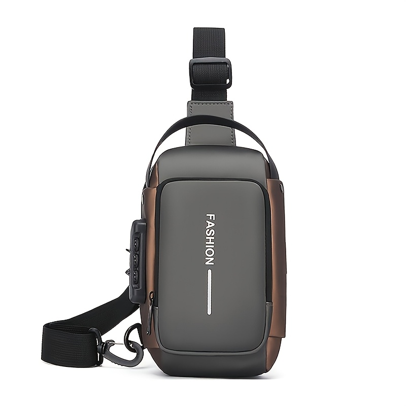 TEMU Bolso de pecho con cerradura de multifuncional para hombre, bolso bandolera de moda para motocicleta con bolsillo para teléfono, cierre de