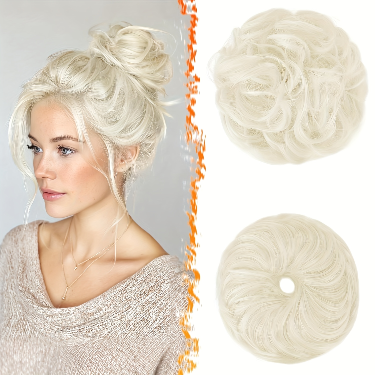 Image of Barsdar 2pcs Messy Bun Hairpiece With Elastic Band, Hair Bun Hair Tie Extensions For Women Synthetic Hair Updos Thick Hair Bun Hair Extension Hairpieces Daily Suitable For Halloween, Christmas