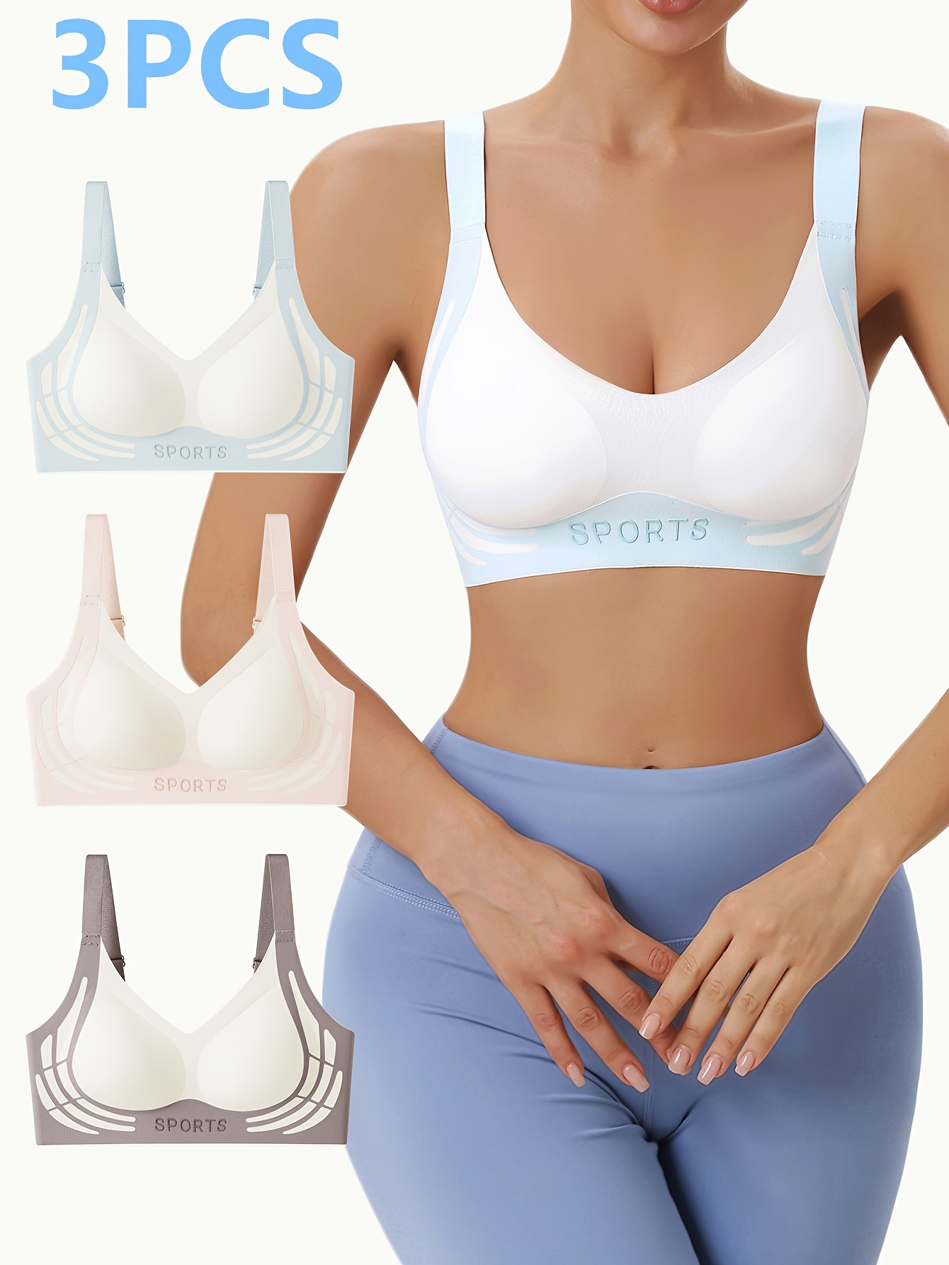 3pcs   womens sports bras high support wireless bralette with removable padding knit fabric alphabet pattern color   with polyamide elastane