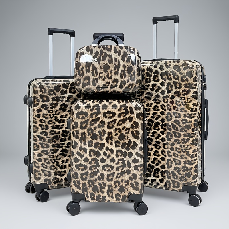 Leopard Print Hardside Luggage 4pcs Set, Suitcase With Cosmetic Bag, Lightweight Hard Shell Travel Luggage Set For Women