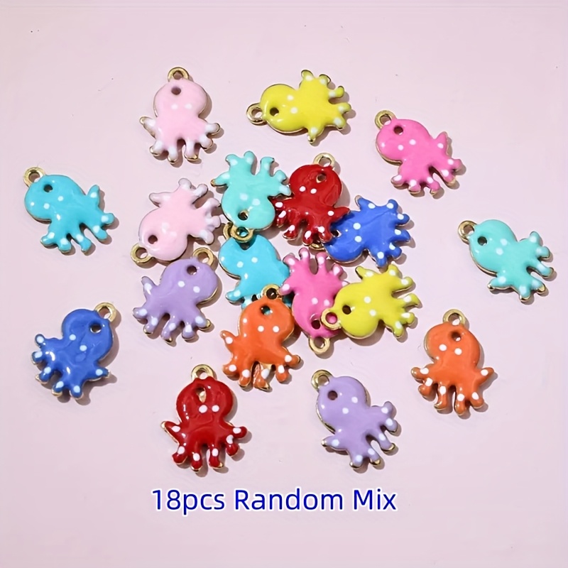E-shop 18 Edelstahl Doppelseitige Emaille Oktopus-Anhänger - Buntes Streifenmuster, 12x9mm, für DIY-Schmuckprojekte, Halsketten, Armbänder