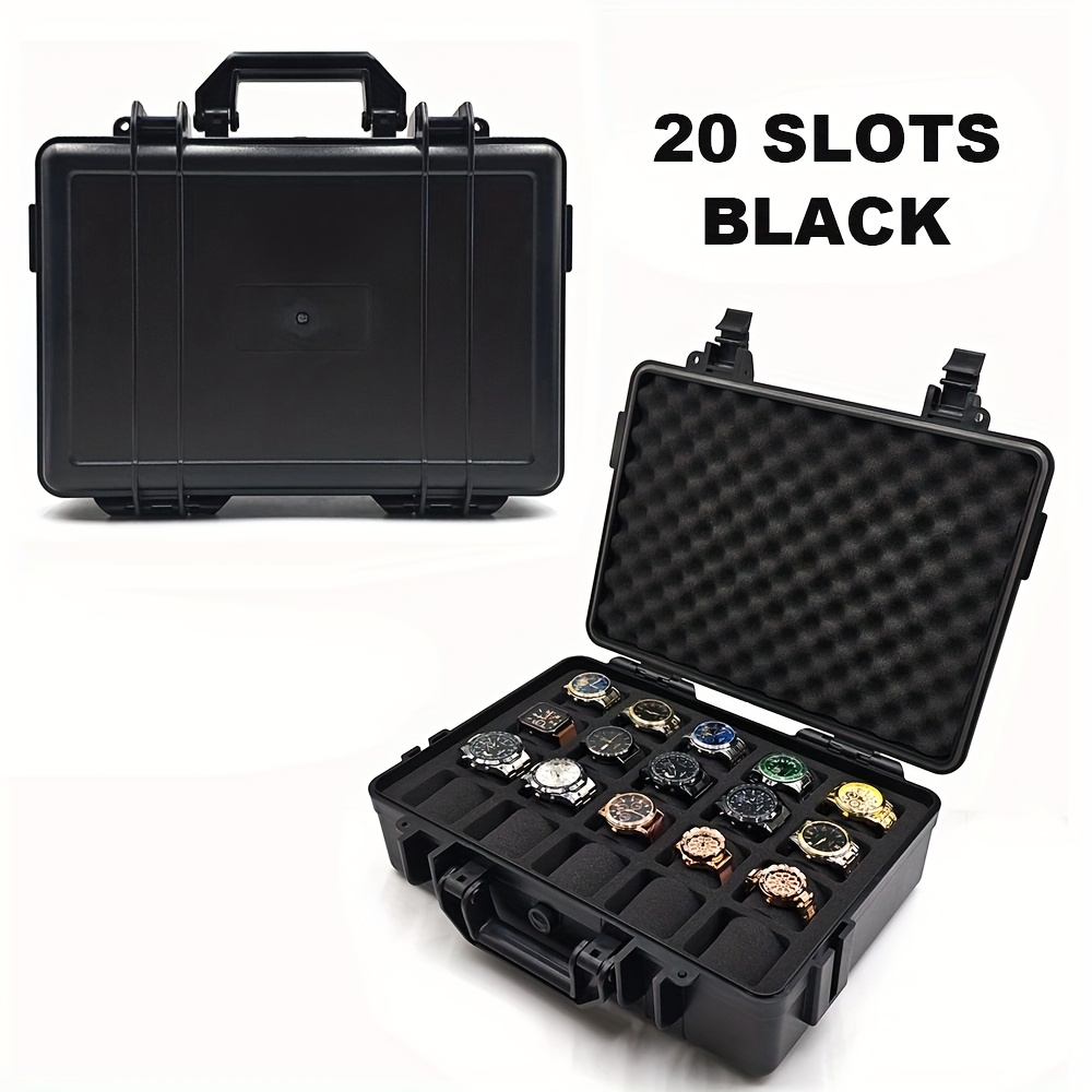 1pc premium watch jewelry storage box protective case portable abs pp material watch and jewelry storage box suitcase pressure resistant and   waterproof and dustproof large capacity with designs for up to 12 20 30 slots   in blue   ideal gift   for christmas valentines day fathers day and anniversaries Product details 5