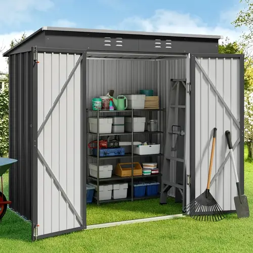 event shelters 8 x 6 4 6 outdoor storage shed with sliding doors functional metal garden shed with anchors and transparent panel windows ideal for backyard storage solutions