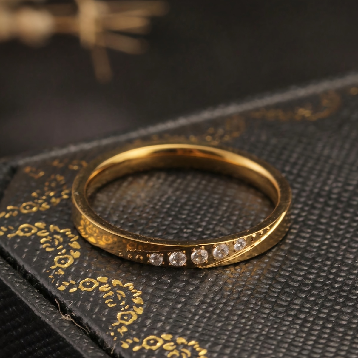 Image of 1pc Stainless Steel Beveled Rhinestone Ring, 18k Gold Plated, Suitable For Women' Commuting And Party Wear, A Gift For , Valentine's Day Gift