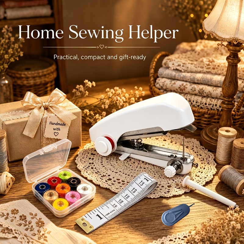 Mini Handheld Sewing Machine Kit with Color Thread Storage Box