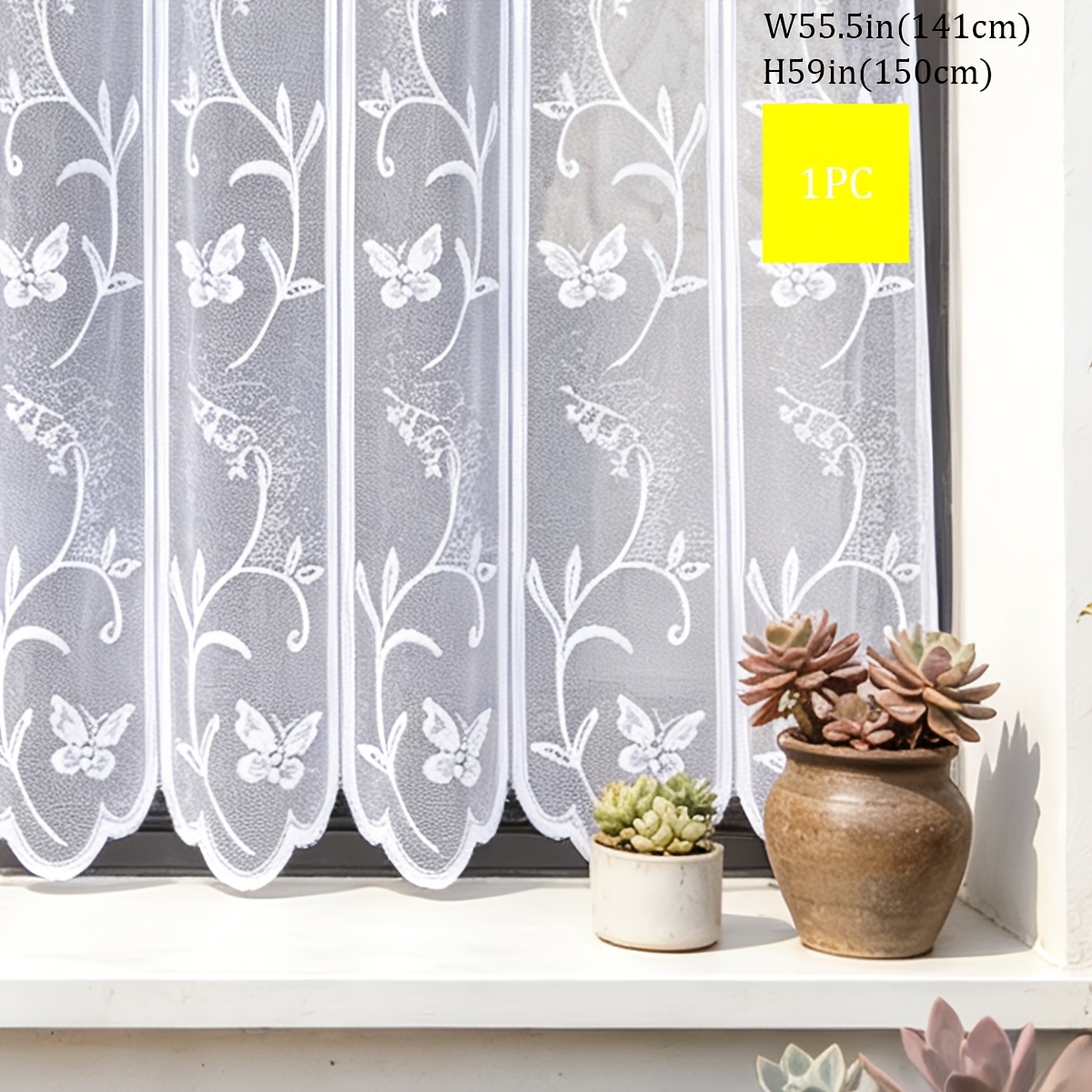 TEMU 1pc Rod Pocket Semi-transparent Small Curtain Panel, Used For Beautifying And Decorating Bedrooms/kitchens/living Rooms/dining