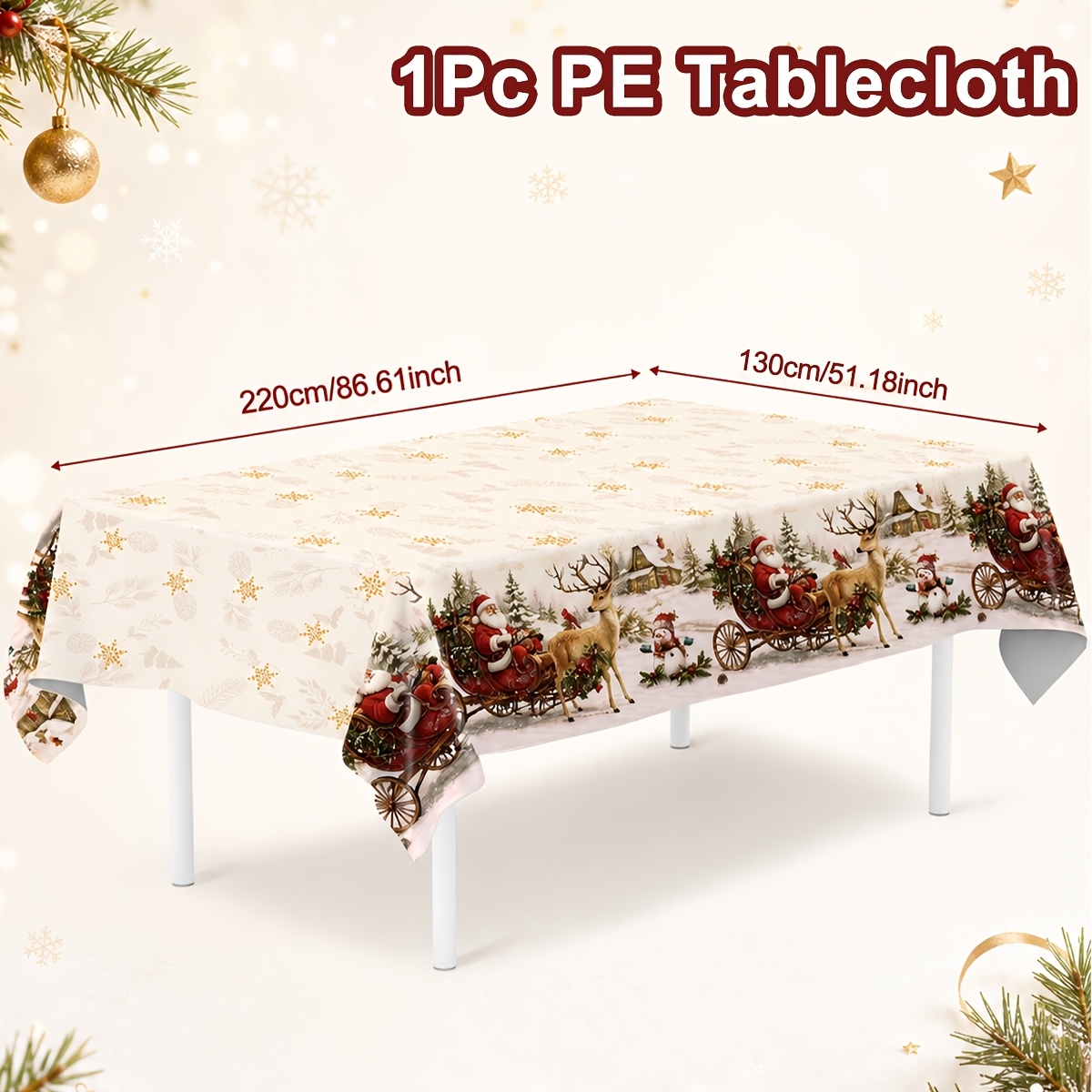 TEMU 1pc, Christmas Disposable Pe Tablecloth, 220 X 130cm, Reindeer Santa Claus Pattern Tablecloth, Merry Christmas Party Decoration, Xmas Gift, Noel