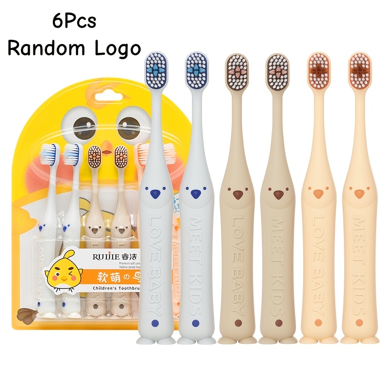 6pcs Random Logo Toothbrush Ultra Soft Bristles Non-slip Handle Gum Friendly For 3-12 Years Old