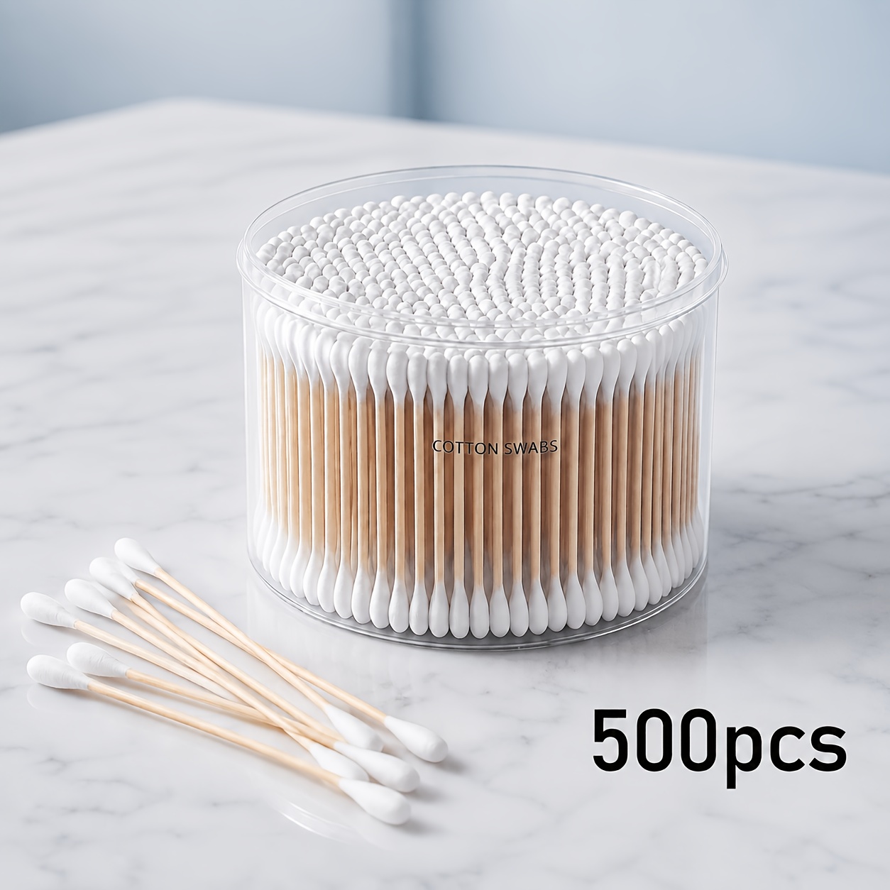 500-pack Double-ended Ear Swabs, Hypoallergenic Cleaning Sticks For Ear, Piercing, And Makeup- , Light Beige, Portable Design