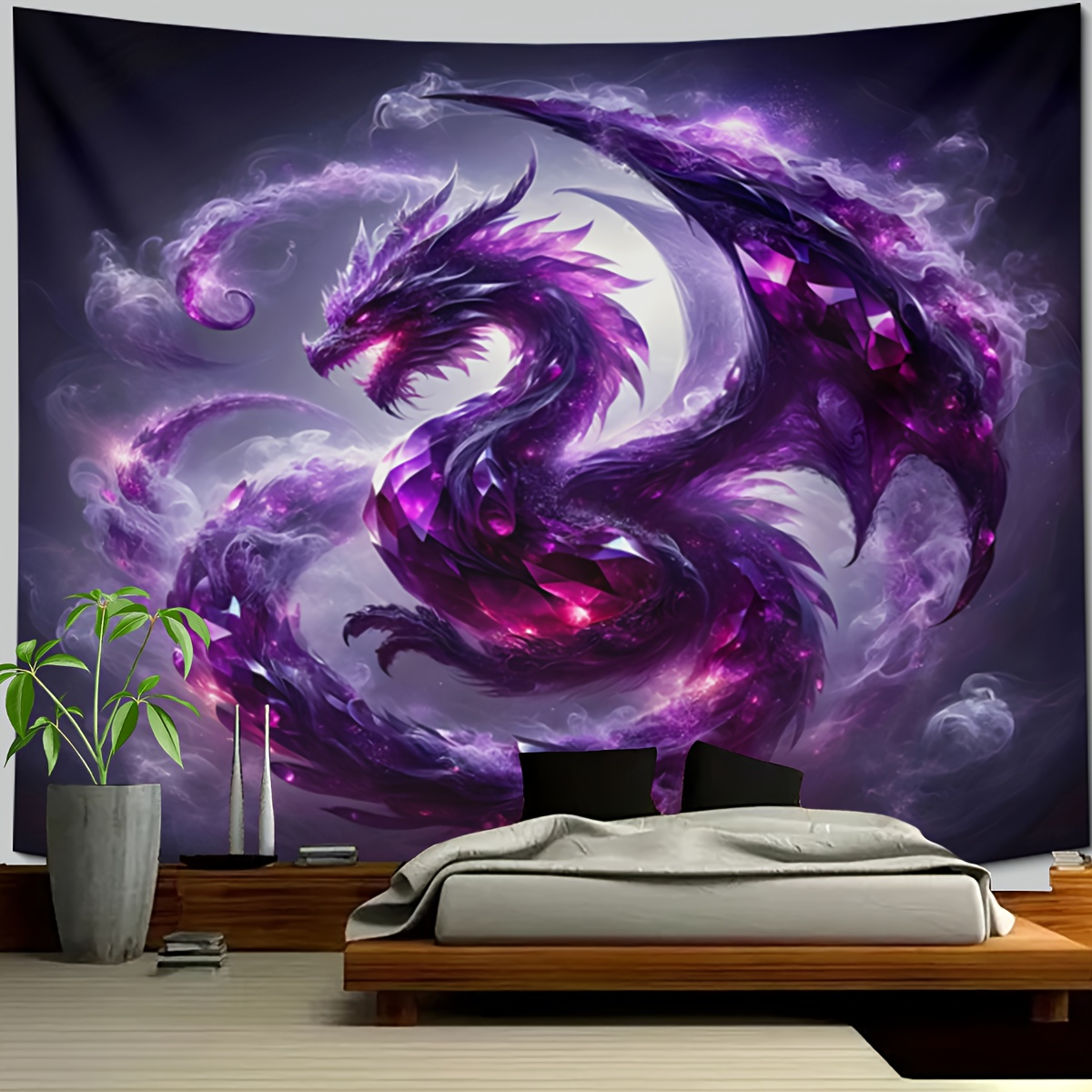 

1pc Purple Dragon Pattern Tapestry, Wall Hanging , For Bedroom Living Room Dormitory, Home Decor, With Free Accessories