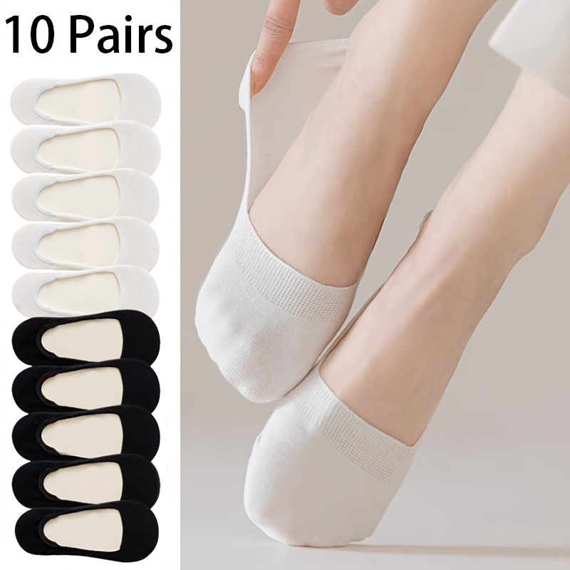 

10 Pairs Summer Thin Unisex Invisible Low Cut No Show Socks, Non-slip Silicone Grip Heel, Breathable Cotton Ankle Socks For Women