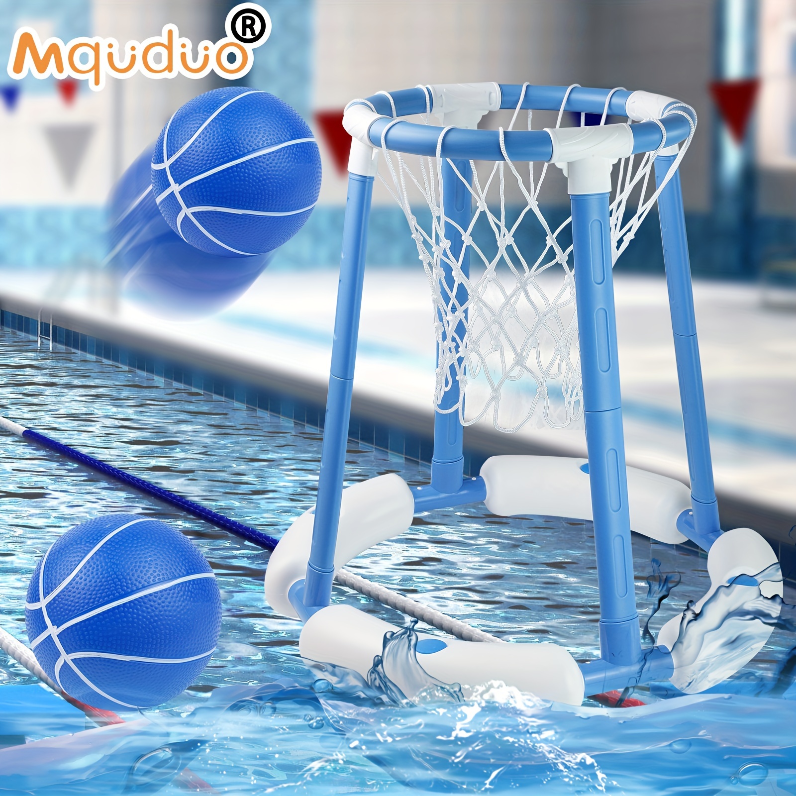 

【target Product】mquduo 360-degree Floating Swimming Pool Basketball Game - Includes Hoop, 2 Balls And Pump - Red Or Blue Available