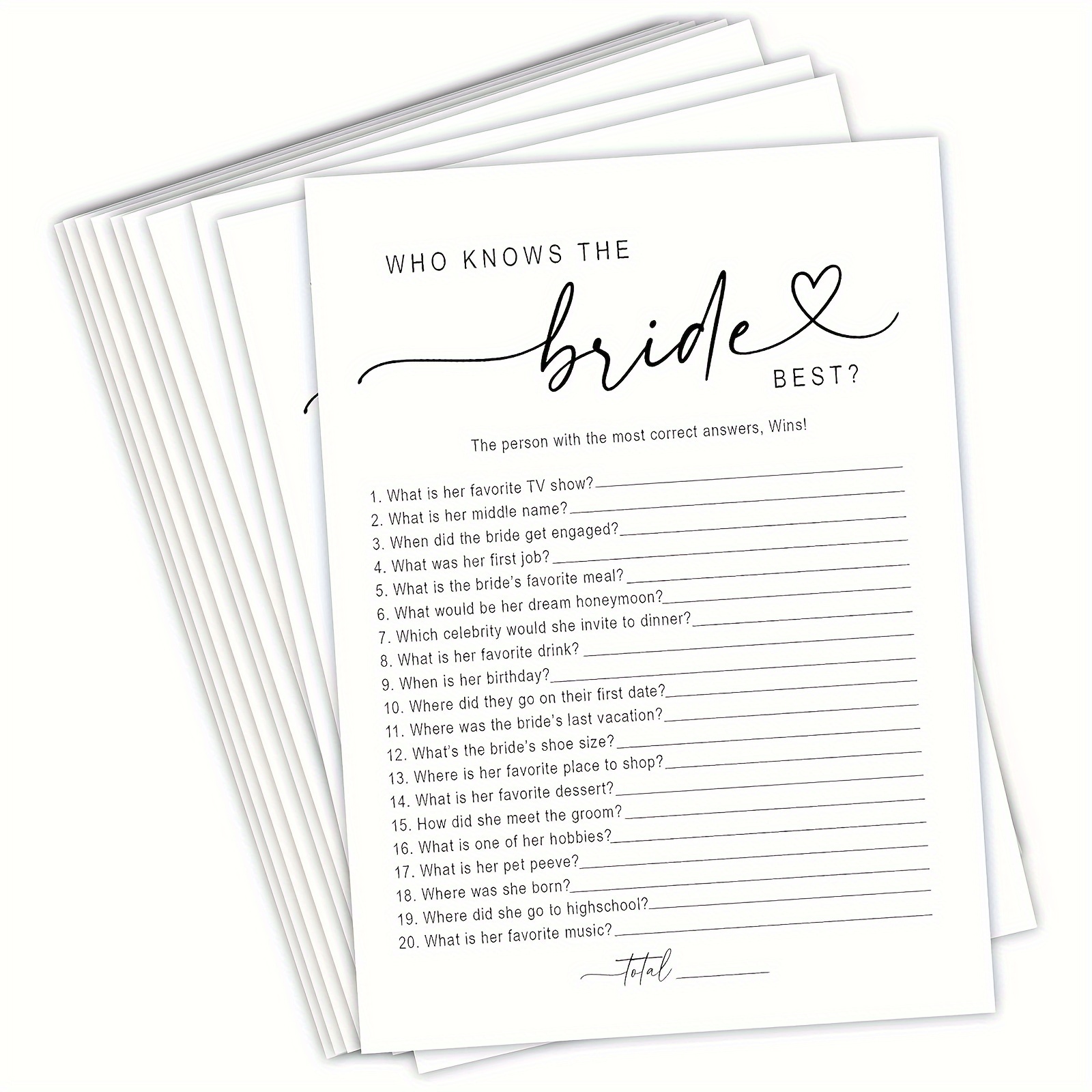 

20pcs Bridal Shower Games Who Knows The Bride Best Cards, Fun Activities For Weddings, Bridal Showers And Bachelorette Parties