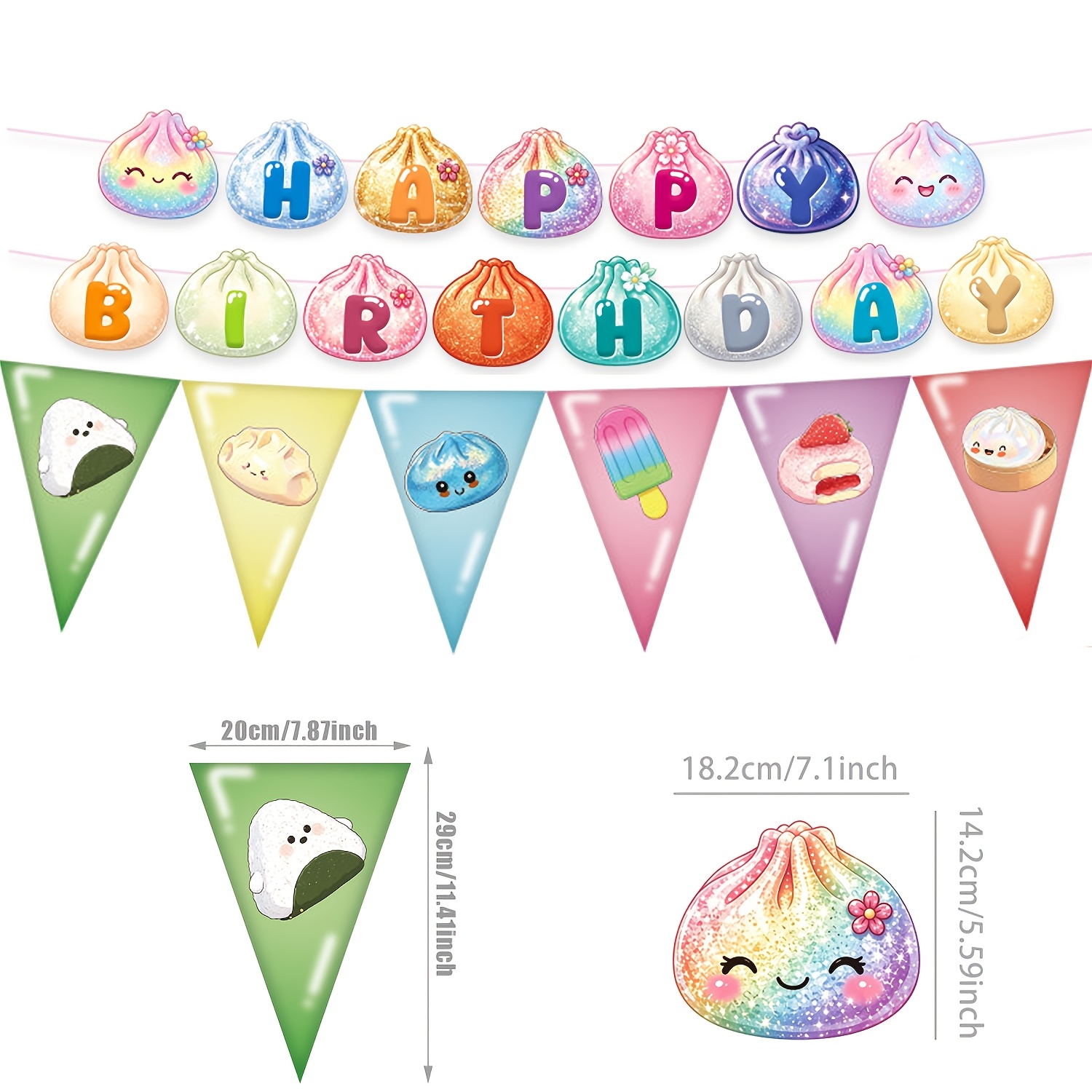 TEMU Bannière d'anniversaire sur le thème des raviolis mignons, 27 pièces, ensemble de drapeaux alimentaires de dessins animés colorés et de drapeaux