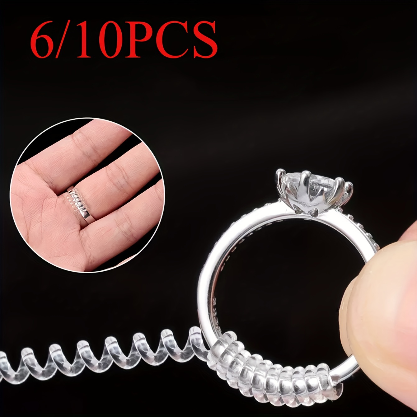 

10pcs/6pcs/set Ring Size Adjuster For Women Loose Rings, Transparent Silicone Ring Resizer Ring Adjuster For Loose Rings