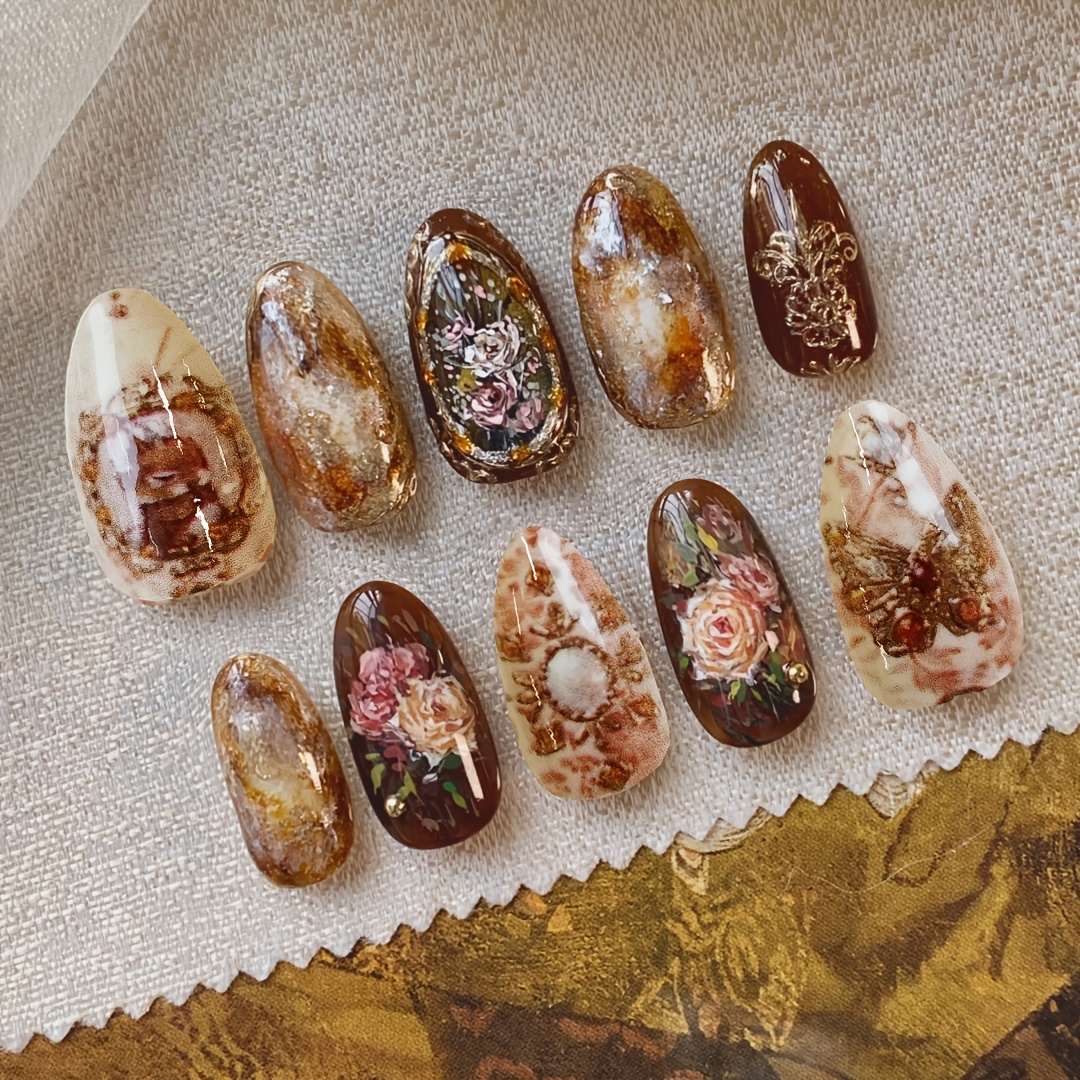 TEMU 24pcs Of Romantic Almond-shaped False Nails Autumn And Winter Elegant Fading Atmosphere Rose White Temperament Elegant And Versatile Nail Autumn And Winter Wear Must-have Nail Art