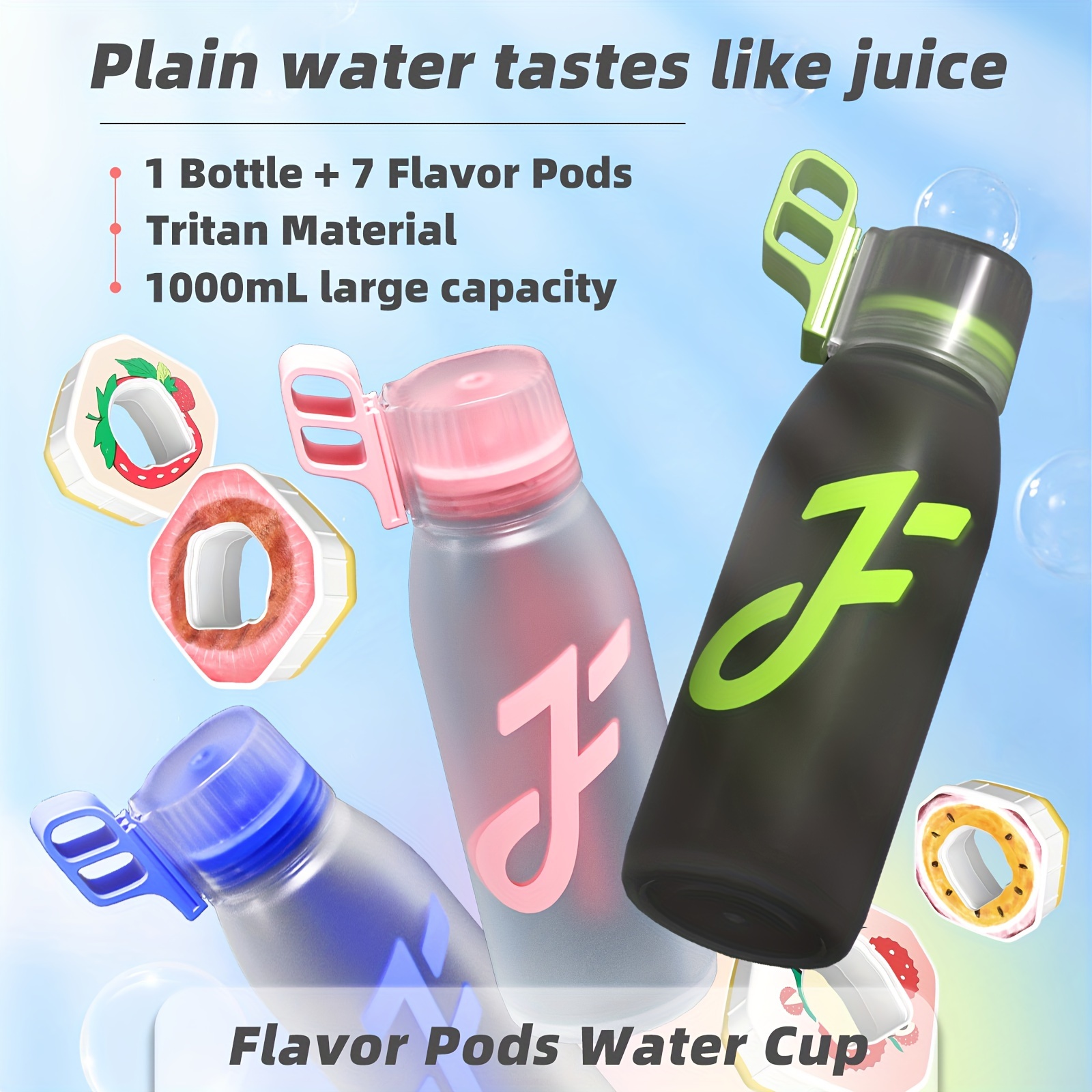 Air Water Up Bottle with 7 Flavour Pods Large Big Bottles w