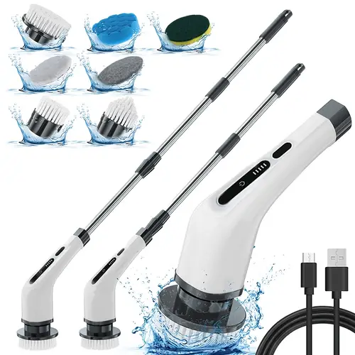 2025 electric rotary scrubber adjustable speed cordless electric scrubber for cleaning adjustable and detachable handle shower scrubber with 7 replaceable brush heads for floor bathroom bathtub tile