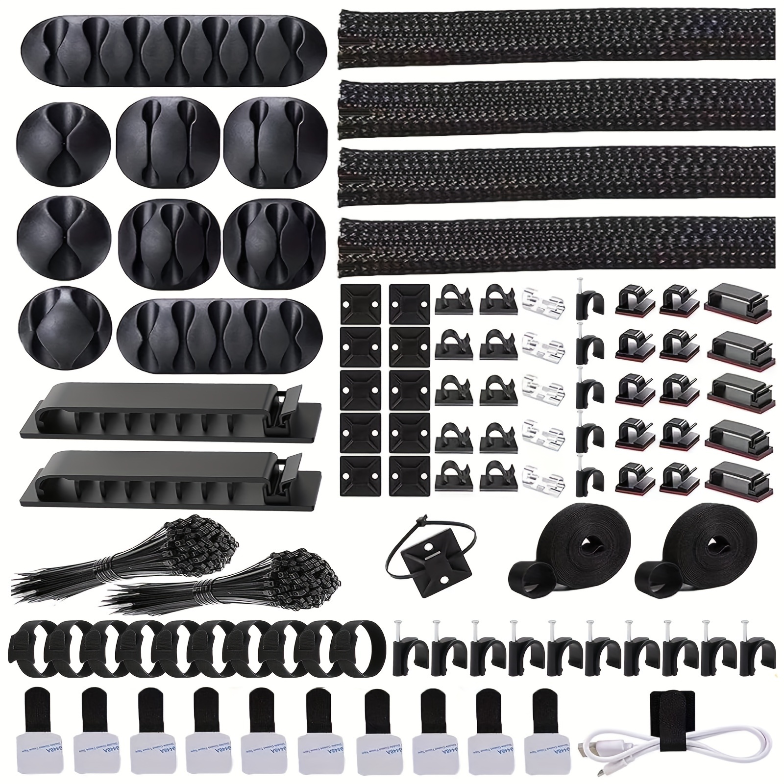 

302 Pcs Kit: Includes 4 Sleeves, 45 , 11 , 20+2 Roll Organizer , And 200 Fastening , 20 Zip Tie Mounts For Desk Organization ()