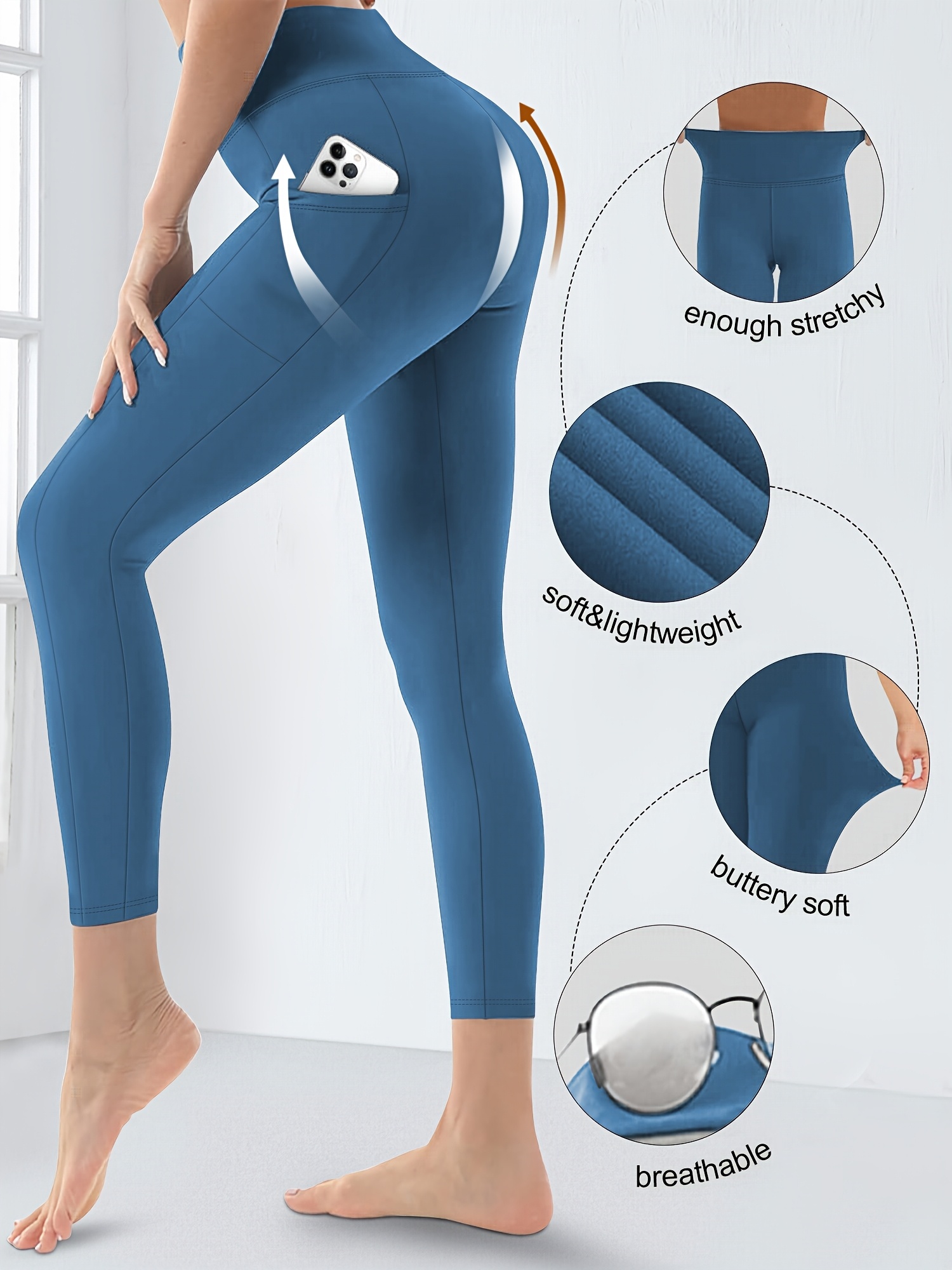 Plus Size High Waist Yoga Pants with Side Pockets - 88% Polyester 12% Elastane Stretchy Tummy Control Leggings, Sculpting Workout Gym Activewear for Women, All-Season Comfort (Machine Washable)