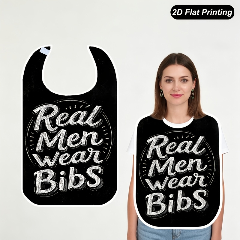 TEMU 1pc Adult Bib, Real Wear Bibs Text Graphic 2d Flat Print Design, Dining For Adults Bib, Suitable For Home, Restaurants, Kitchens, Dining Table,