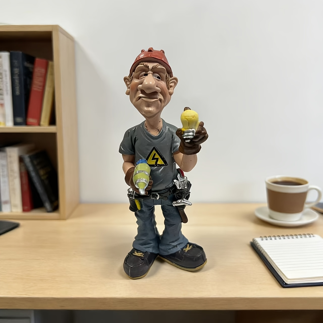 Image of Funny Electrician Resin Figurine, Whimsical Worker Statue With Light Bulb And Screwdriver, Home Office Desk Decor, Gift For Electricians