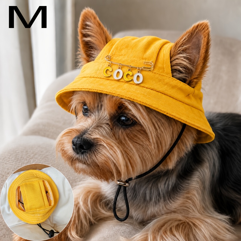 TEMU Custom Name Pet Hat Detachable Diy Letter-decorated Fisherman Hat For Dog Daily Wear Ear-revealing Design Must-haves For Walking Dog Outdoors