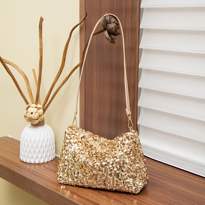TEMU Bolso de casual de lentejuelas para mujer, bolso minimalista de moda, bolso de casual de color liso
