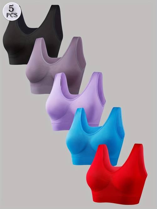 5pcs womens sports bras set plus size solid non padded seamless running versatile bralette