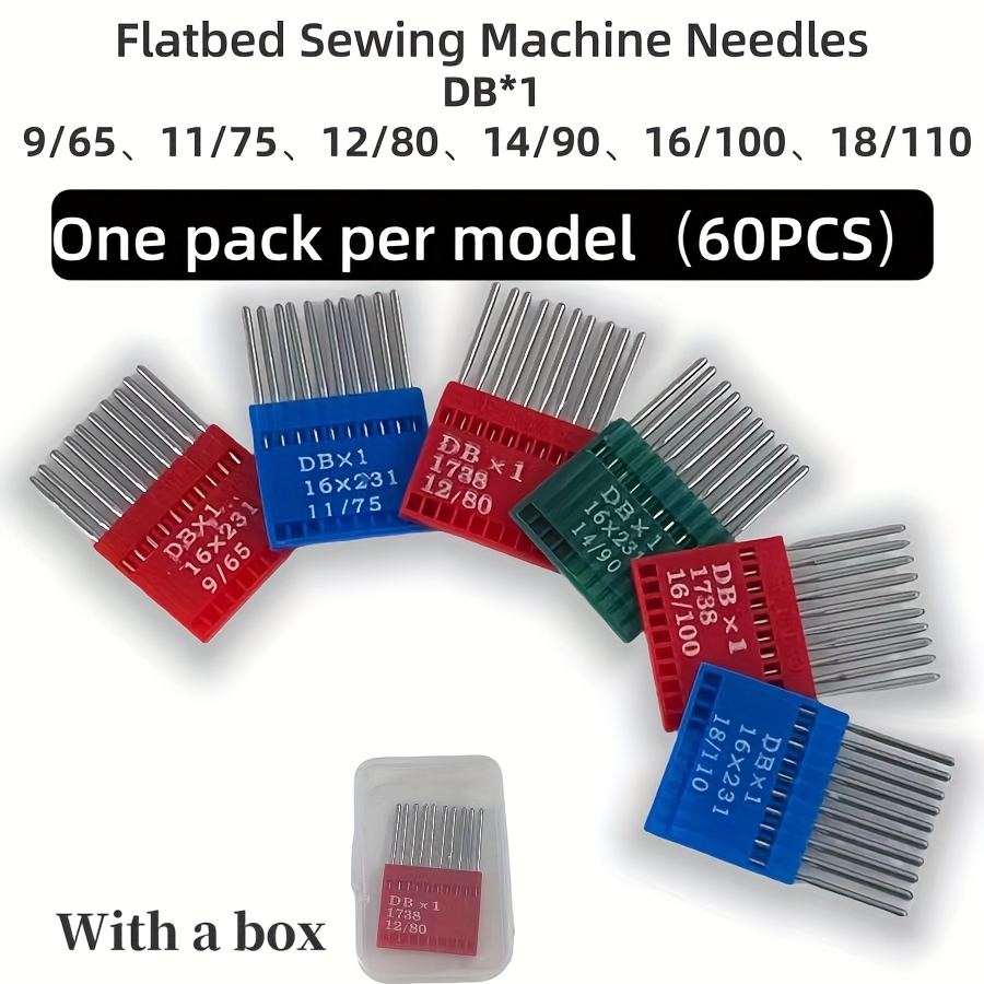 TEMU 60pcs Industrial Sewing Needles Set - 6 Sizes (9/65, 11/75, 12/80, 14/90, 16/100, 18/110) - 10pcs Each Heavy Duty For Leather, Denim Compatible With Machines