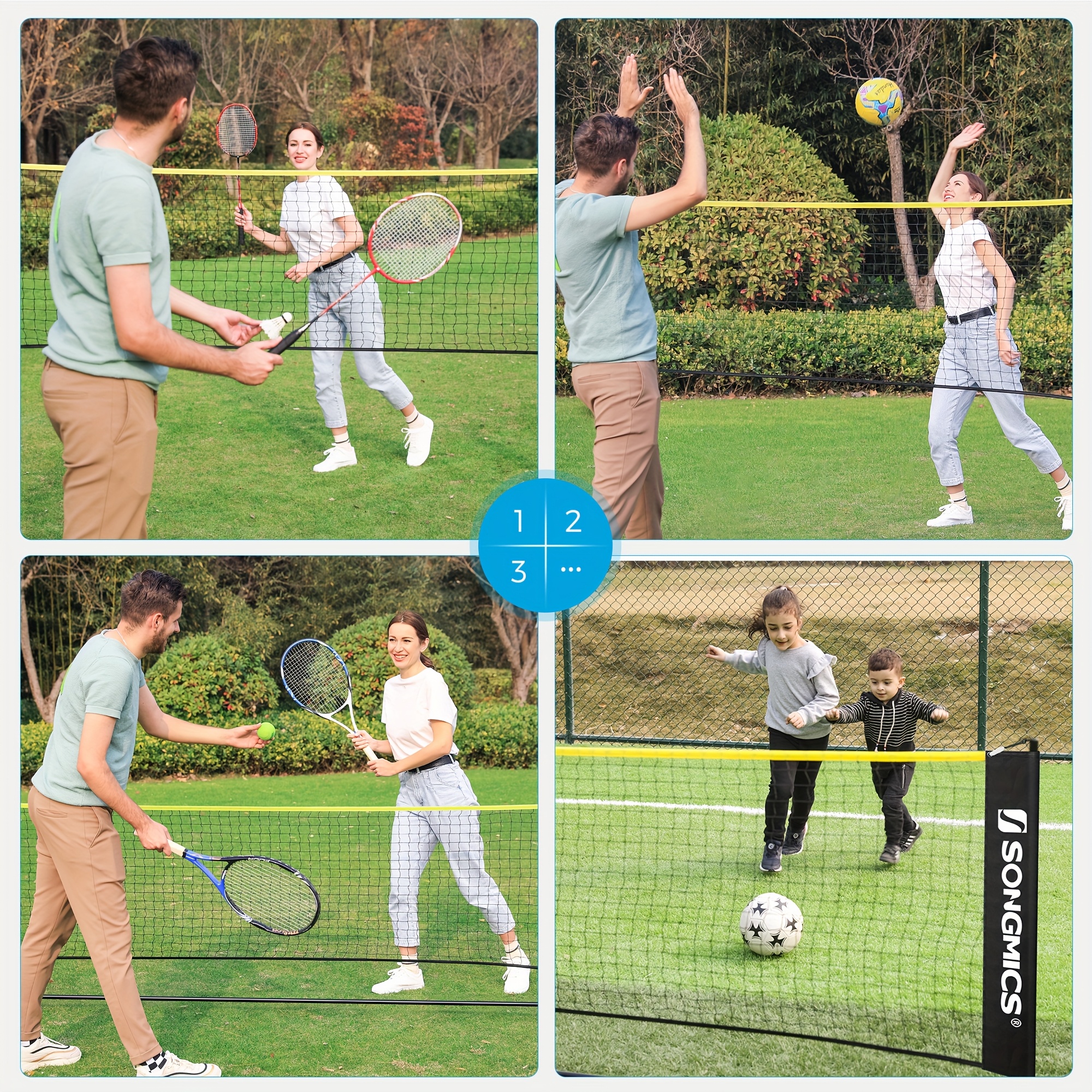 Adjustable Height Portable Multi-Sport Net Set with Sturdy Poles