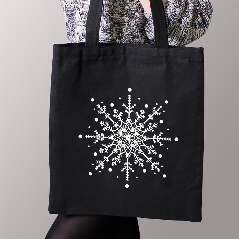 

1pc Christmas Print Tote Bag, Lightweight Canvas Shoulder Bag, Commuting Women's Reusable Shopping Bag